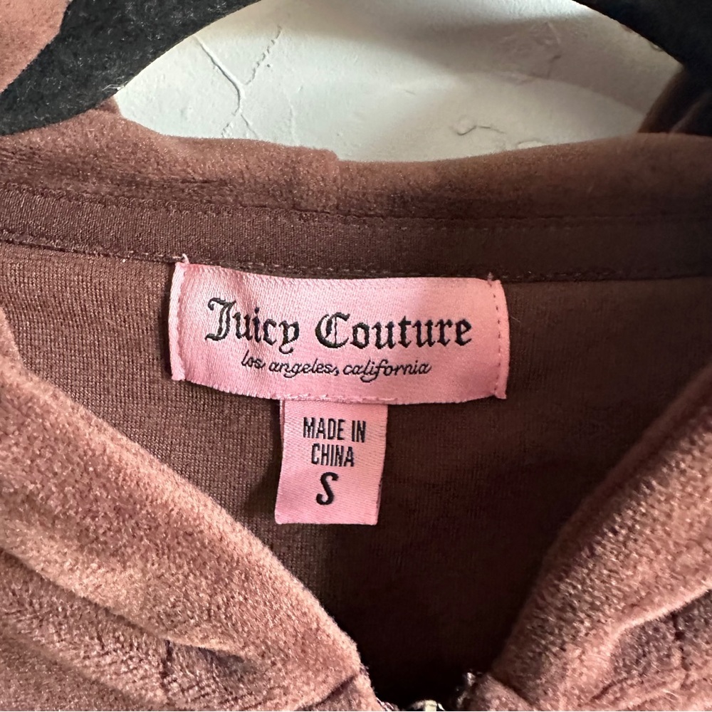 Juicy Couture Brown Velour Hoodie Rhinestone Y2K Cropped Full Zip‎ Sz S - Picture 9 of 11